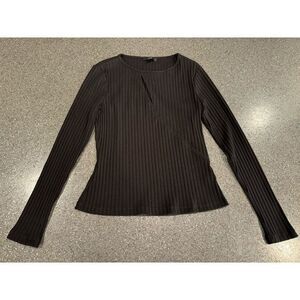 Anthropologie DREW Black Ribbed Cutout‎ Long Sleeve Shirt Size Small